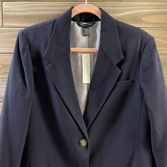 SUPPLY & DEMAND Navy Single Breasted School Boy Long Line Blazer Women L - Picture 2 of 13